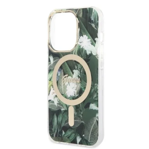 Guess GUBPP14LHJEACSA Tok+ Töltő iPhone 14 Pro 6.1" zöld/zöld kemény tok Jungle MagSafe - 6