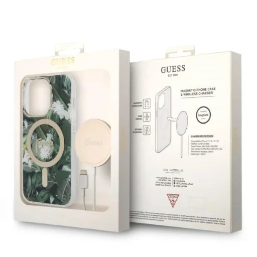 Guess GUBPP14LHJEACSA Tok+ Töltő iPhone 14 Pro 6.1" zöld/zöld kemény tok Jungle MagSafe - 10