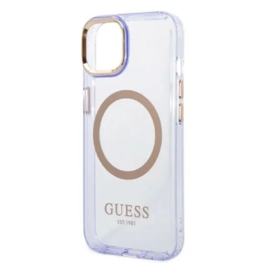 Guess GUHMP14SHTCMU iPhone 14 6.1" lila/kemény tok arany kerettel és áttetsző MagSafe - 6
