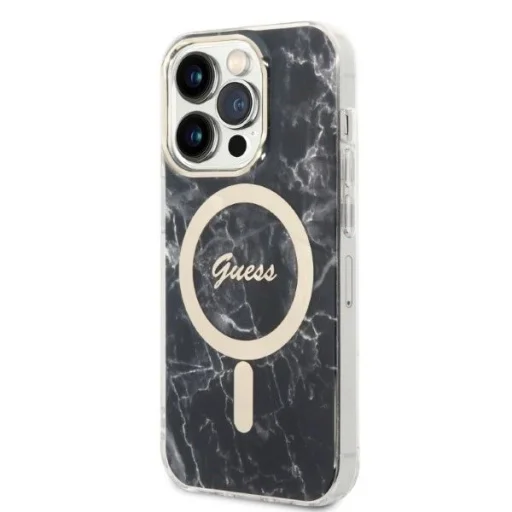 Guess GUBPP14LHMEACSK telefontok és töltő iPhone 14 Pro 6.1" fekete/fekete kemény tok Márvány MagSafe - 2