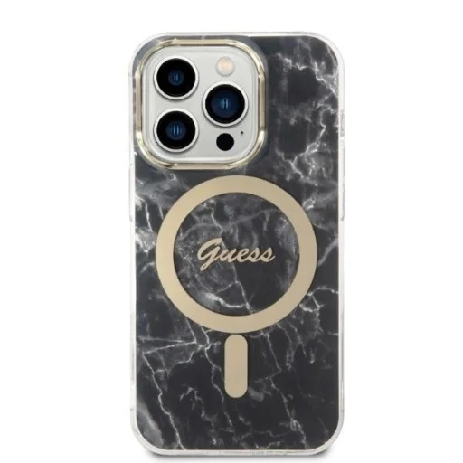 Guess GUBPP14LHMEACSK telefontok és töltő iPhone 14 Pro 6.1" fekete/fekete kemény tok Márvány MagSafe - 3