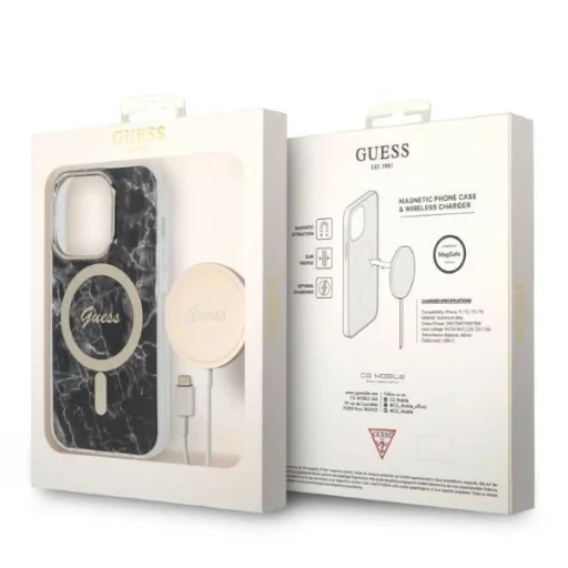 Guess GUBPP14LHMEACSK telefontok és töltő iPhone 14 Pro 6.1" fekete/fekete kemény tok Márvány MagSafe - 10