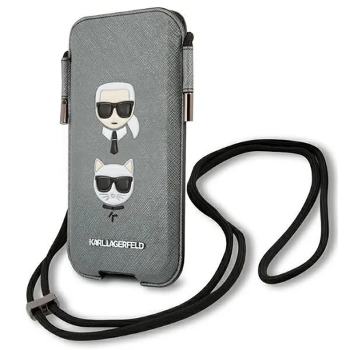 Karl Lagerfeld Kézitáska KLHCP12LOPHKCG 6,7" szürke hardcase Saffiano Ikonik Karl&Choupette Head tok - 2