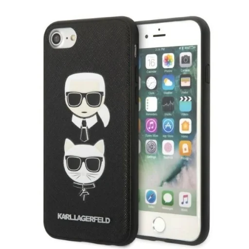 Karl Lagerfeld KLHCI8SAKICKCBK iPhone 7/8 / SE 2020 / SE 2022 fekete/fekete keménytok Saffiano Karl&Choupette Head tok - 1