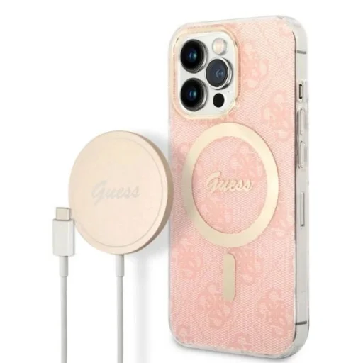 Set Guess GUBPP13LH4EACSP tok + töltő iPhone 13 Pro rózsaszín/kemény tok 4G Print MagSafe - 1