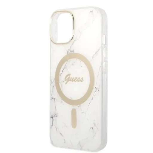 Guess GUBPP14MHMEACSH tok+ töltő iPhone 14 Plus 6.7" fehér/fehér kemény tok Márvány MagSafe - 6