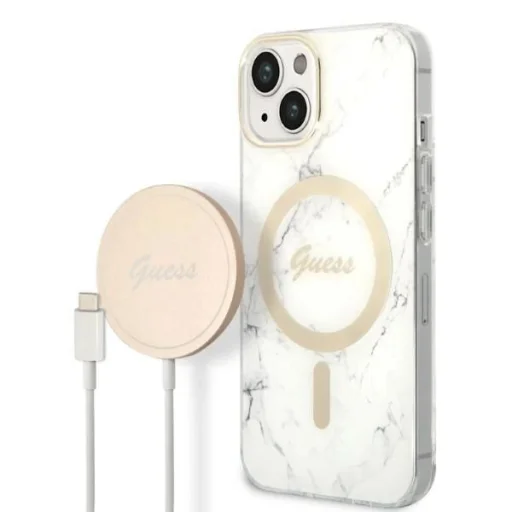 Guess GUBPP14MHMEACSH tok+ töltő iPhone 14 Plus 6.7" fehér/fehér kemény tok Márvány MagSafe - 1