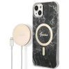 Guess GUBPP14MHMEACSK tok + töltő iPhone 14 Plus 6.7" fekete/fekete kemény tok Marble MagSafe