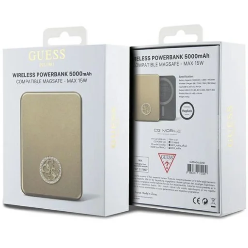 Guess MagSafe 4G Strassed Metal Logo indukciós powerbank 15W 5000mAh - arany - 5