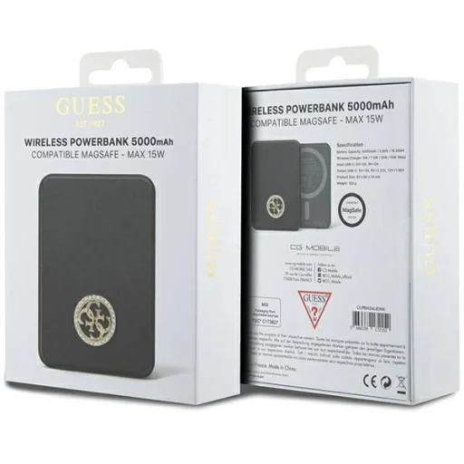 Guess MagSafe 4G Strassed Metal Logo indukciós powerbank 15W 5000mAh - fekete - 5