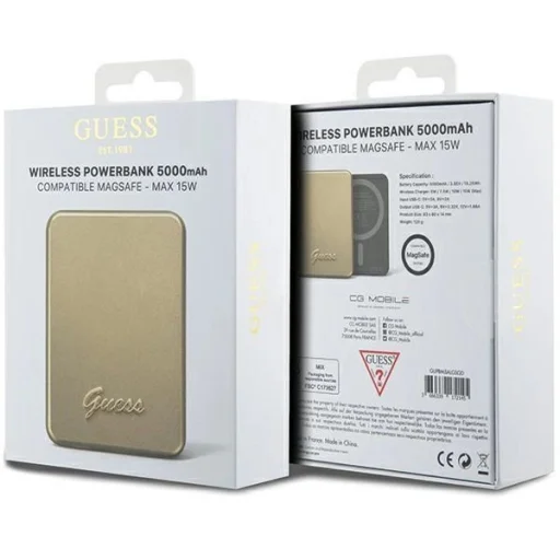 Guess MagSafe Metal Script Logo indukciós powerbank 15W 5000mAh - arany - 5