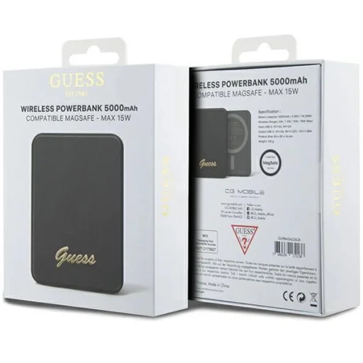 Guess MagSafe Metal Script Logo indukciós powerbank 15W 5000mAh - fekete - 5