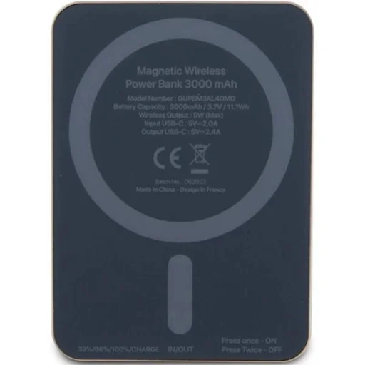 Guess MagSafe 4G Strassed Metal Logo indukciós powerbank 5W 3000mAh - arany - 3