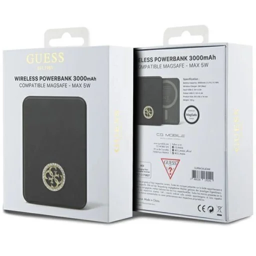 Guess MagSafe 4G Strassed Metal Logo induction power bank 5W 3000mAh - fekete - 5