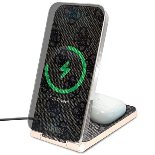 Guess 4G minta MagSafe összecsukható 2 az 1-ben 15W induktív töltő - barna - 5