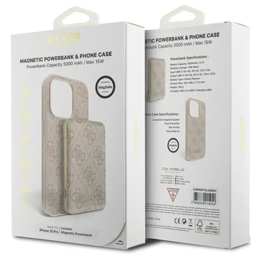 Guess 4G Metal Logo tok szett iPhone 15 Pro + 5000mAh MagSafe power bank - rózsaszín - 11