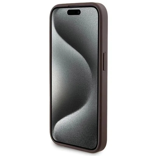 Guess 4G Fém Logós tok szett iPhone 15 Pro-hoz + 5000mAh MagSafe power bank - barna tok - 5