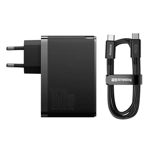 Baseus GaN5 Pro GaN hálózati töltő 2x USB-C / USB-A 160W - fekete + USB-C - USB-C 240W kábel - fekete - 2