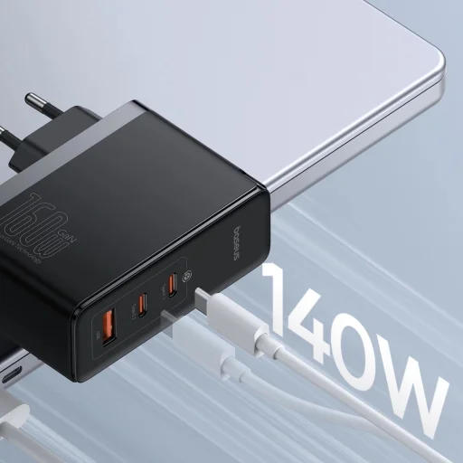 Baseus GaN5 Pro GaN hálózati töltő 2x USB-C / USB-A 160W - fekete + USB-C - USB-C 240W kábel - fekete - 11
