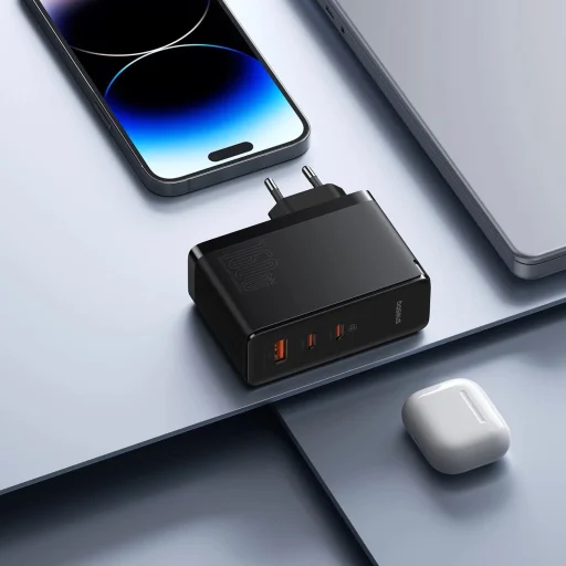 Baseus GaN5 Pro GaN hálózati töltő 2x USB-C / USB-A 160W - fekete + USB-C - USB-C 240W kábel - fekete - 13