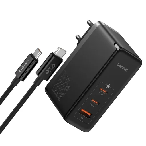 Baseus GaN5 Pro GaN hálózati töltő 2x USB-C / USB-A 160W - fekete + USB-C - USB-C 240W kábel - fekete - 1