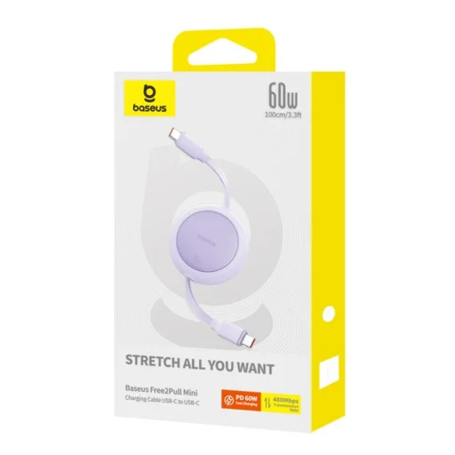 Baseus Free2Pull Mini USB-C to USB-C 60W USB kábel, 1m (lila) - 4