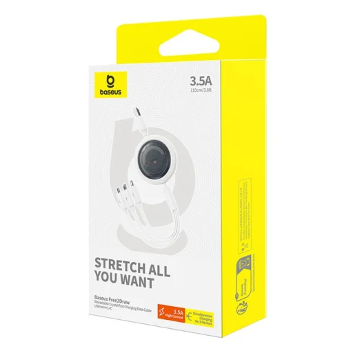 Baseus Free2Draw Gyors Töltőkábel 3 az 1-ben, USB to micro USB + USB-C + Lightning, 3.5A, 1.1m (fehér) - 6