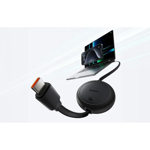 Baseus Free2Pull Mini USB-C to USB-C USB kábel, 60W, 1m, (fekete) - 6