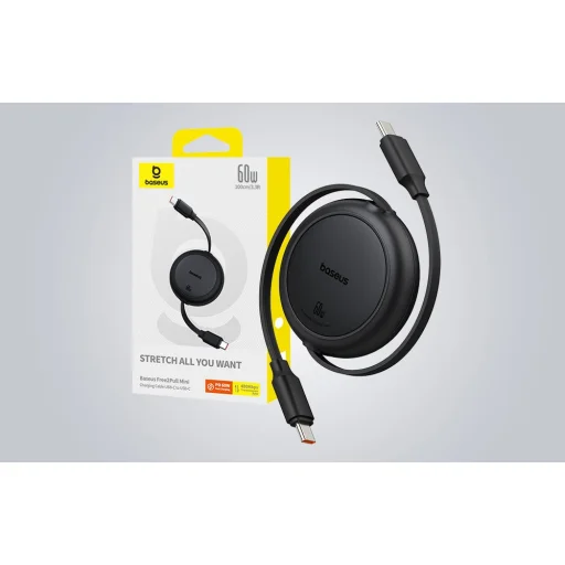 Baseus Free2Pull Mini USB-C to USB-C USB kábel, 60W, 1m, (fekete) - 8