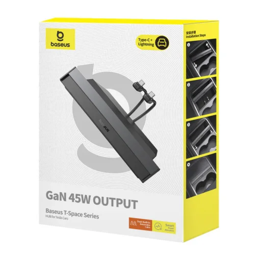 Hub Baseus T-Space USB-C to USB-C kábelekkel Tesla autókhoz (fekete) - 7