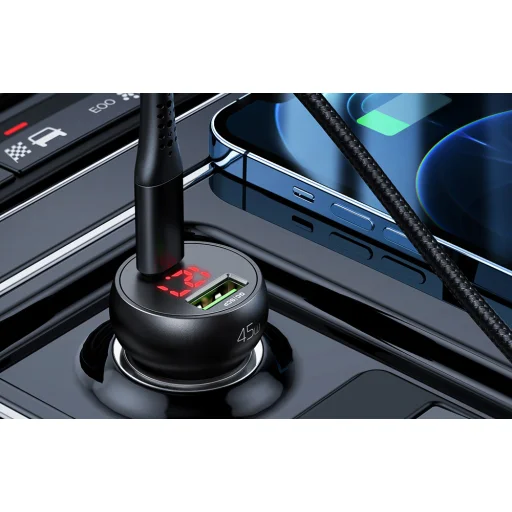 Mcdodo CC-7030 autós töltő, USB + USB-C, kijelzővel, 45W (Fekete) - 7