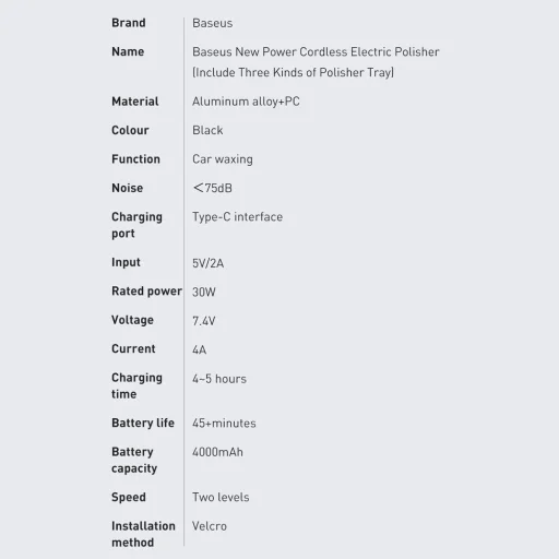 Baseus vezeték nélküli elektromos polírozógép 30W 4000mAh fekete (CRDLQ-B01) - 28
