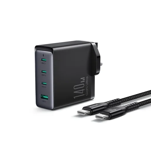 GaN töltő UK Joyroom JR-TCG05UK 140W 3x USB-C USB-A + USB-C / USB-C kábel 240W 1,2m - 1