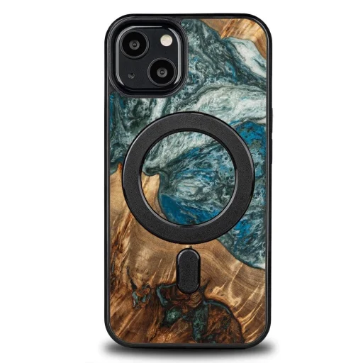 Wood and Resin tok iPhone 13 MagSafe Bewood Unique Planet Earth - Kék-Zöld - 1