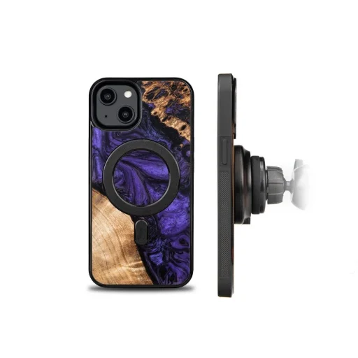 Wood and Resin tok iPhone 14 MagSafe Bewood Unique Violet - Lila és Fekete - 2