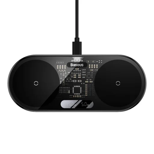 Baseus Digital LED kijelzős, dupla vezeték nélküli töltő kijelzővel 20W fekete (WXSX010101) - 2