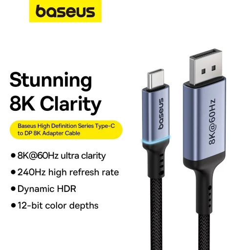 Baseus High Definition Series USB-C to DisplayPort 1.4 8K 60Hz egyirányú kábel 1.5m - Fekete - 11