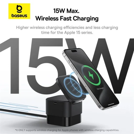 Baseus BS-W531 MagSafe / Qi USB-C 20W vezeték nélküli töltő - fekete - 14