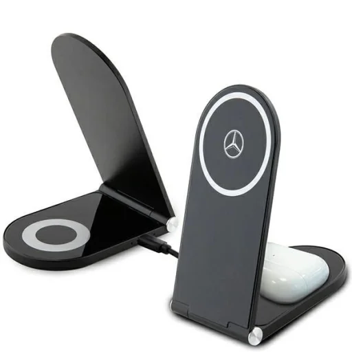Mercedes Silver Stars MagSafe összecsukható 2in1 15W induktív töltő - fekete - 4