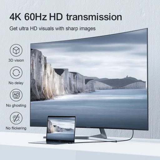 USB-C - HDMI kábel Joyroom SY-20C1 szögletes 4K 60Hz 2m – szürke - 3