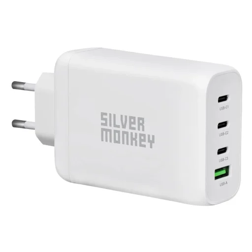 Silver Monkey GaN 130W hálózati töltő 3x USB-C PD 1x USB-A 3.0 QC - fehér - 2