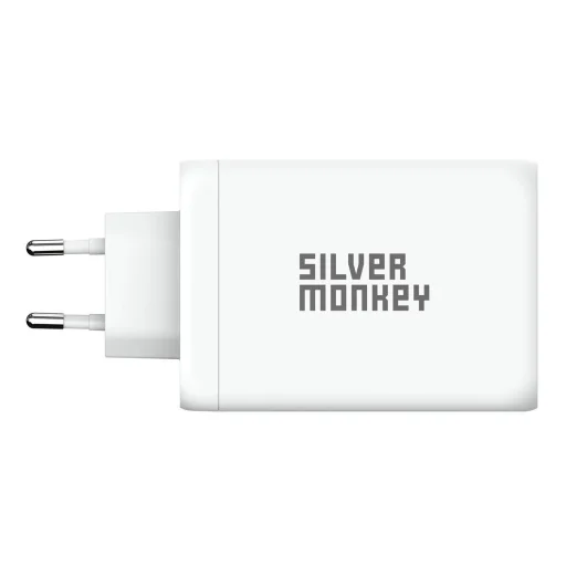 Silver Monkey GaN 130W hálózati töltő 3x USB-C PD 1x USB-A 3.0 QC - fehér - 3