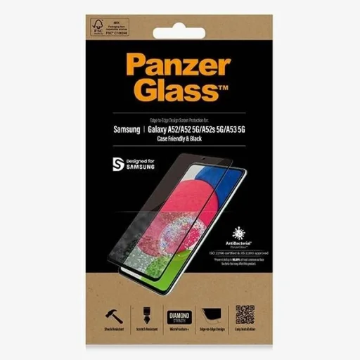 PanzerGlass E2E Microfracture antibakteriális üvegfólia Samsung Galaxy A52 / A52 5G / A53 5G - fekete kerettel - 2