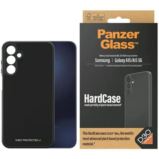 PanzerGlass HardCase D3O® Bio és katonai minősítésű tok Samsung Galaxy A15 / A15 5G - Átlátszó és fekete tok - 1