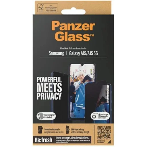 PanzerGlass Ultra-Wide Fit Privacy edzett üvegfólia pozicionálóval Samsung Galaxy A15 / A15 5G-hez üvegfólia - 4
