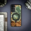 Bewood Unique MagSafe Water Element fliptok fából és gyantából Samsung Galaxy A54 5G-hez - zöld és fehér thumbnail