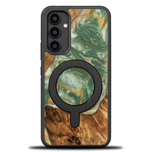 Bewood Unique MagSafe Water Element fliptok fából és gyantából Samsung Galaxy A54 5G-hez - zöld és fehér - 1