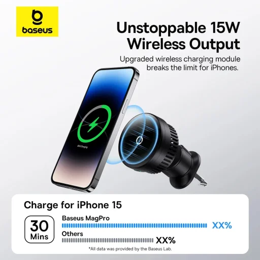 Baseus MagPro Series autós tartó 15W induktív töltővel szellőzőre - fekete - 14