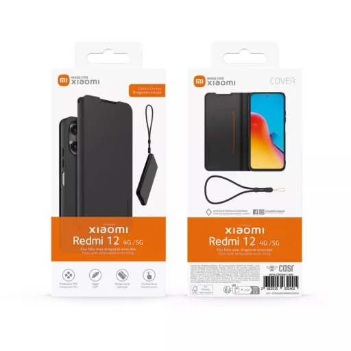 Készített Xiaomi fliptok nyakpánttal Xiaomi Redmi 12 4G/5G Fekete - 4