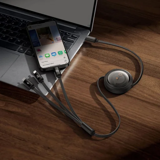 Baseus Free2Draw CB000084 visszahúzható USB-C - Lightning / USB-C / micro USB kábel 100W 1,1m - fekete - 9